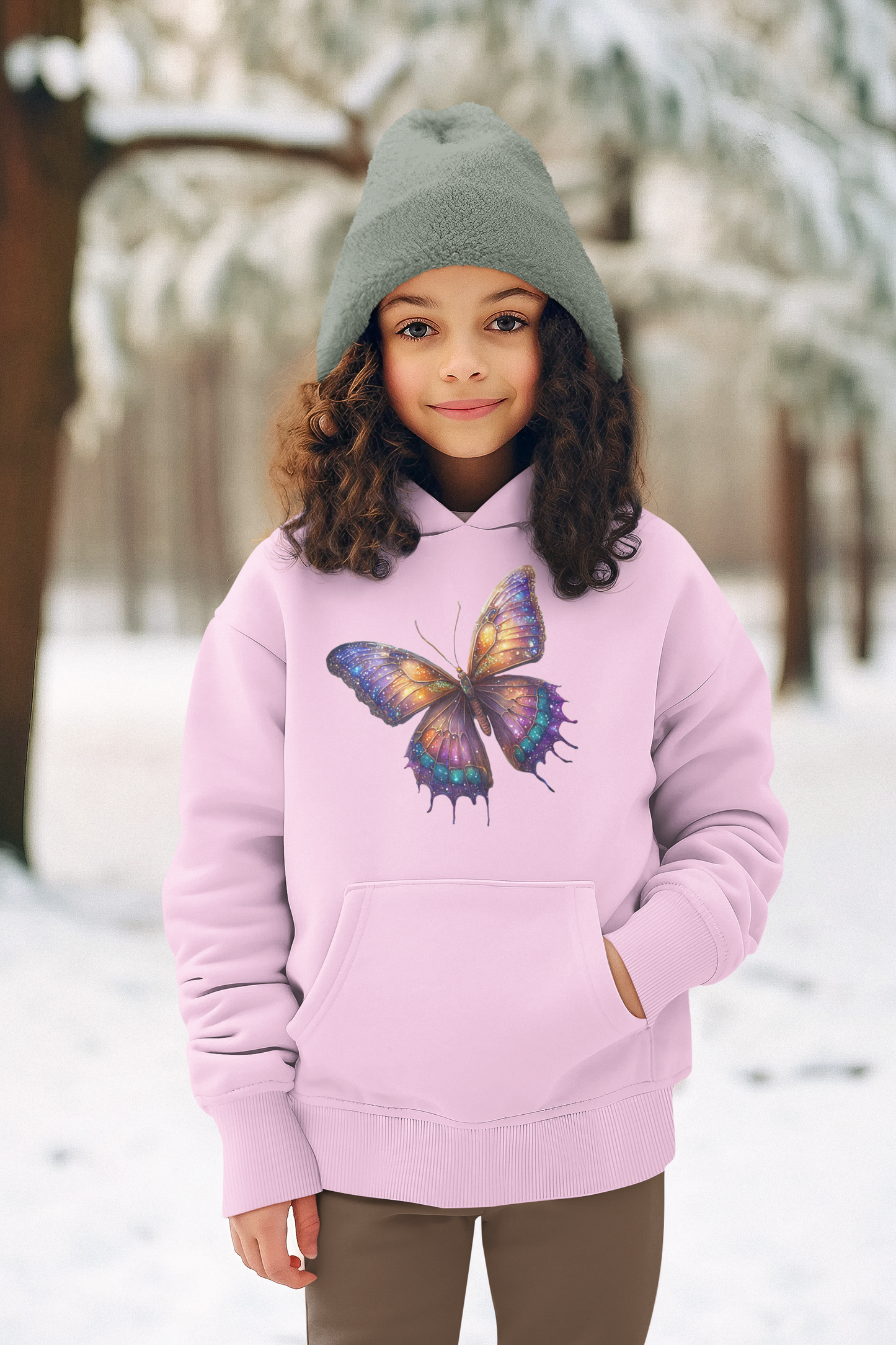 Kids Premium Hooded Sweat Butterfly in shades of blue