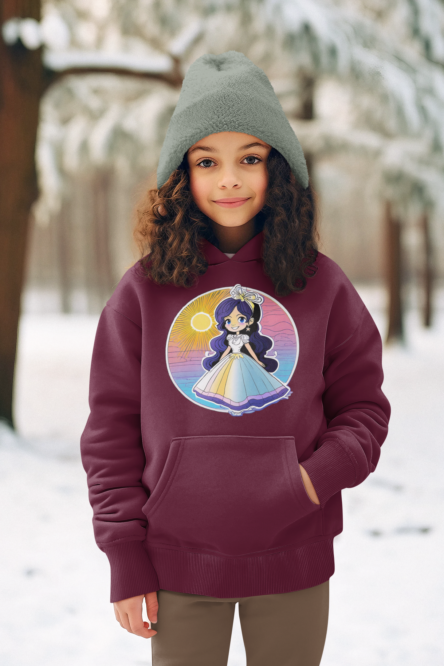 Sudadera con capucha Kids Premium Princess Sunset con brillo azul