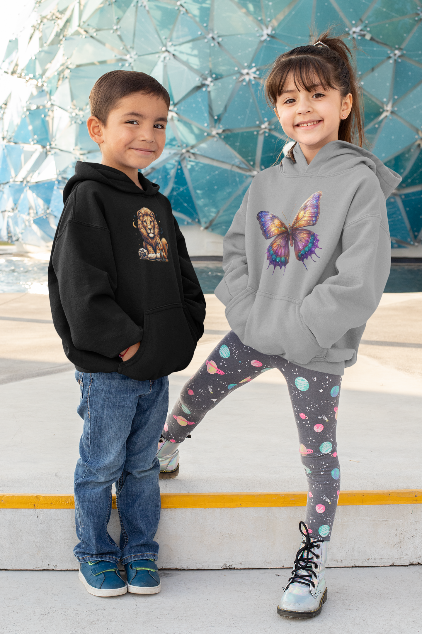 Kids Premium Hooded Sweat Butterfly in shades of blue