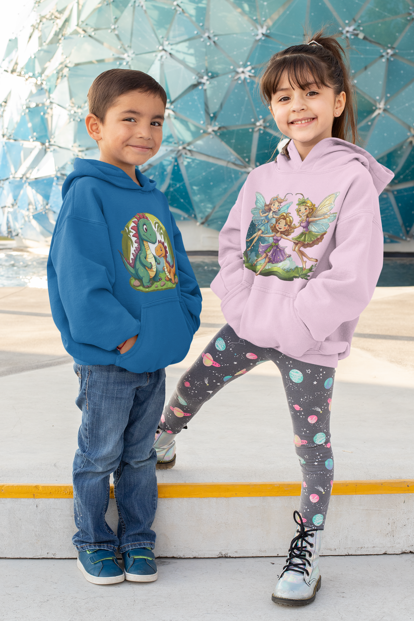 Sudadera con capucha Kids Premium dos dinosaurios