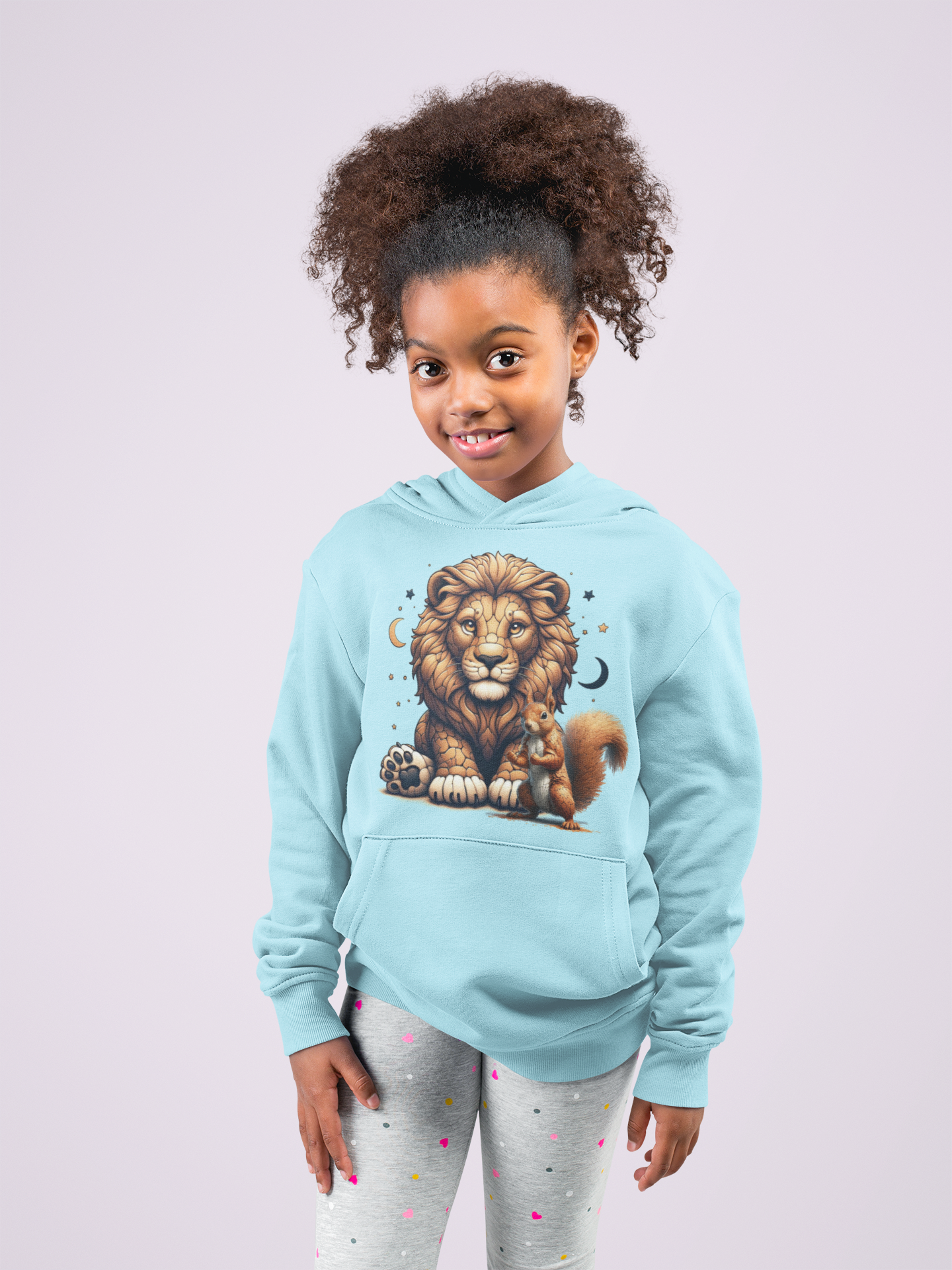 Kids Premium Hooded Sweat Loewe with squirrels and moons