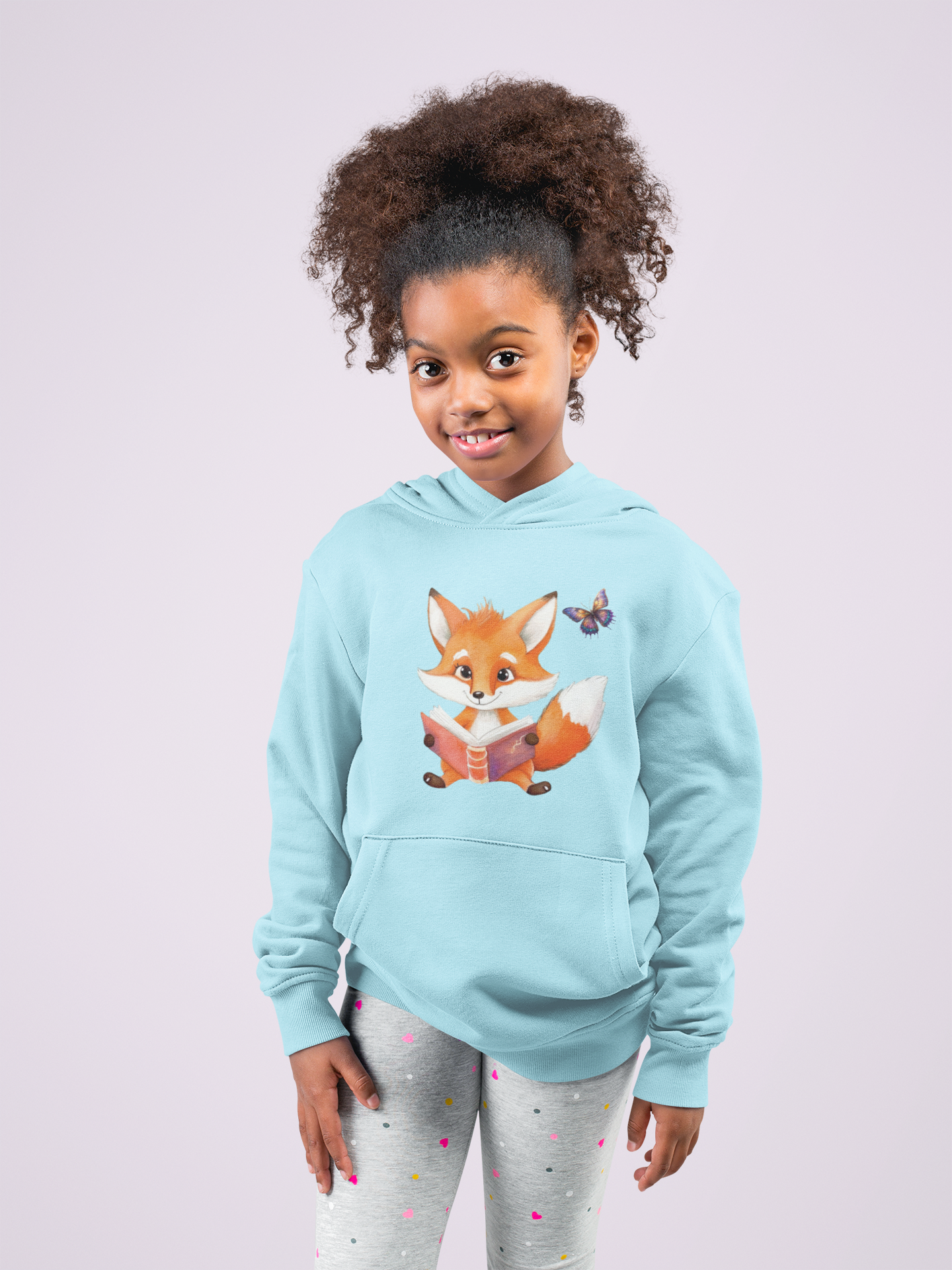 Sudadera con capucha premium para niños Zorro con mariposa