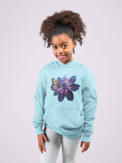 Sudadera con capucha premium para niños Galaxy Flower con mariposa