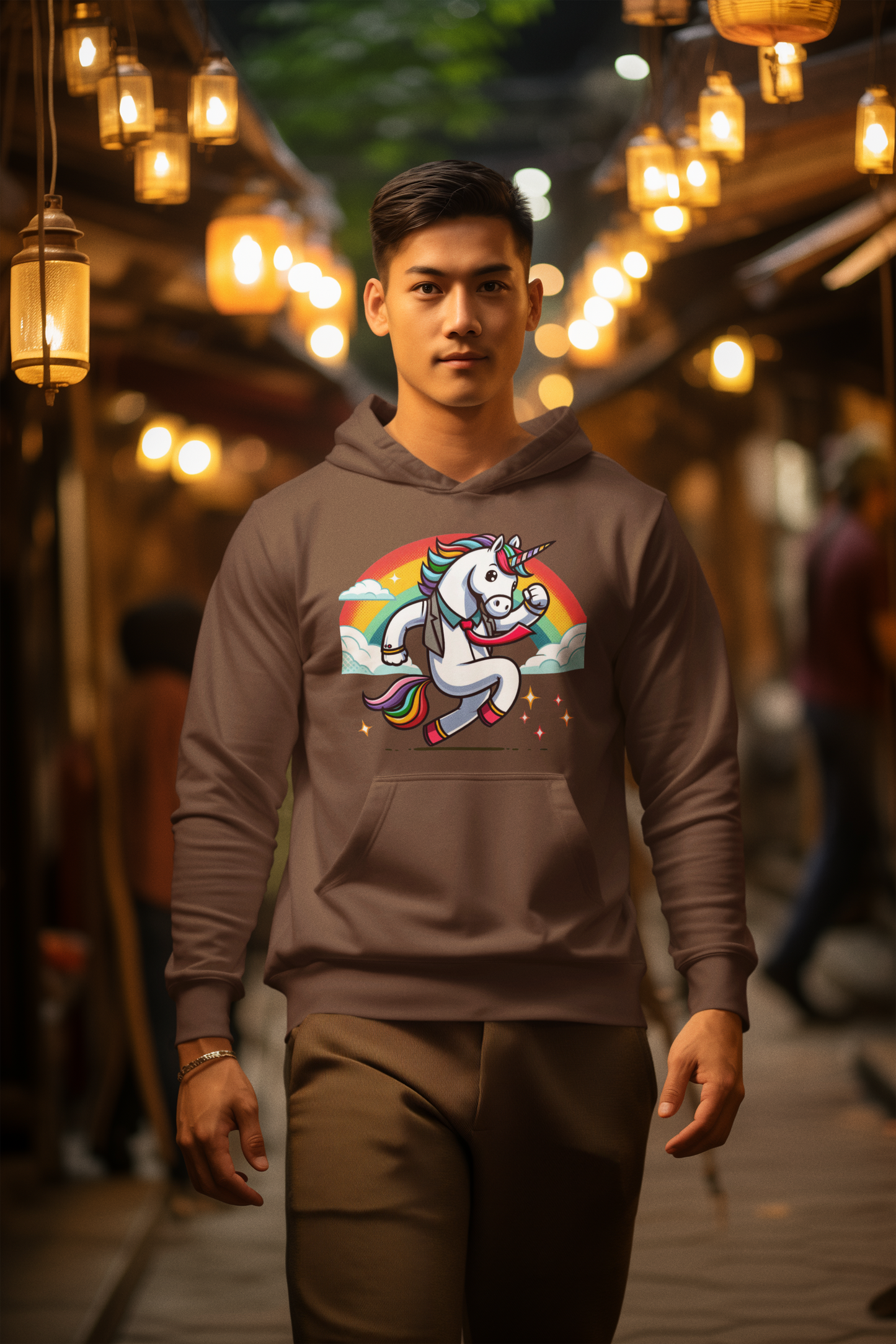 Premium Hoodie Einhorn mit Regenbogen