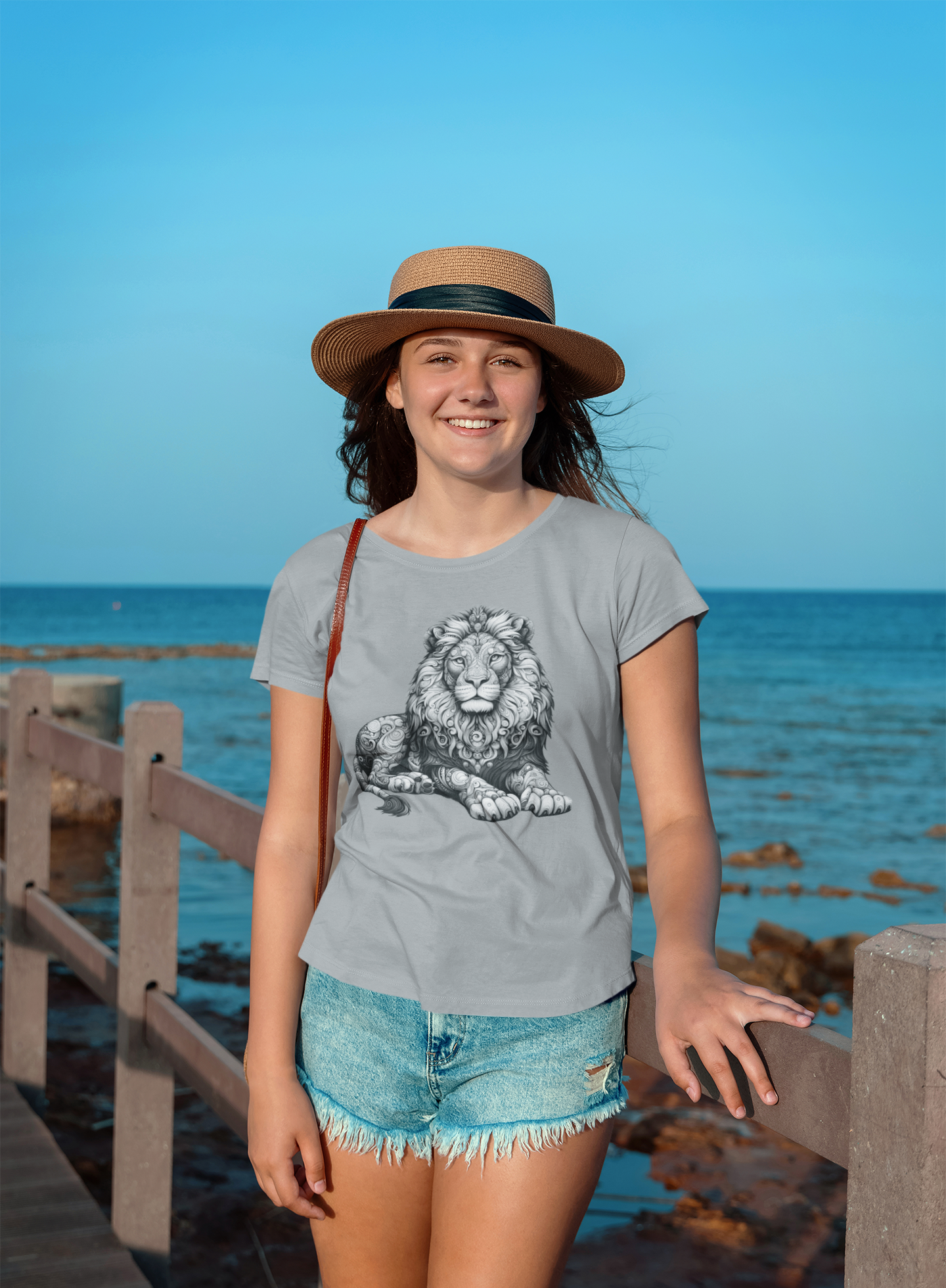 Creator T-Shirt Mandala Lion in gray