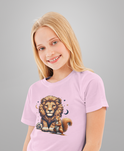 Loewe mit Eichhörnchen und Monde T-Shirt Kids SK