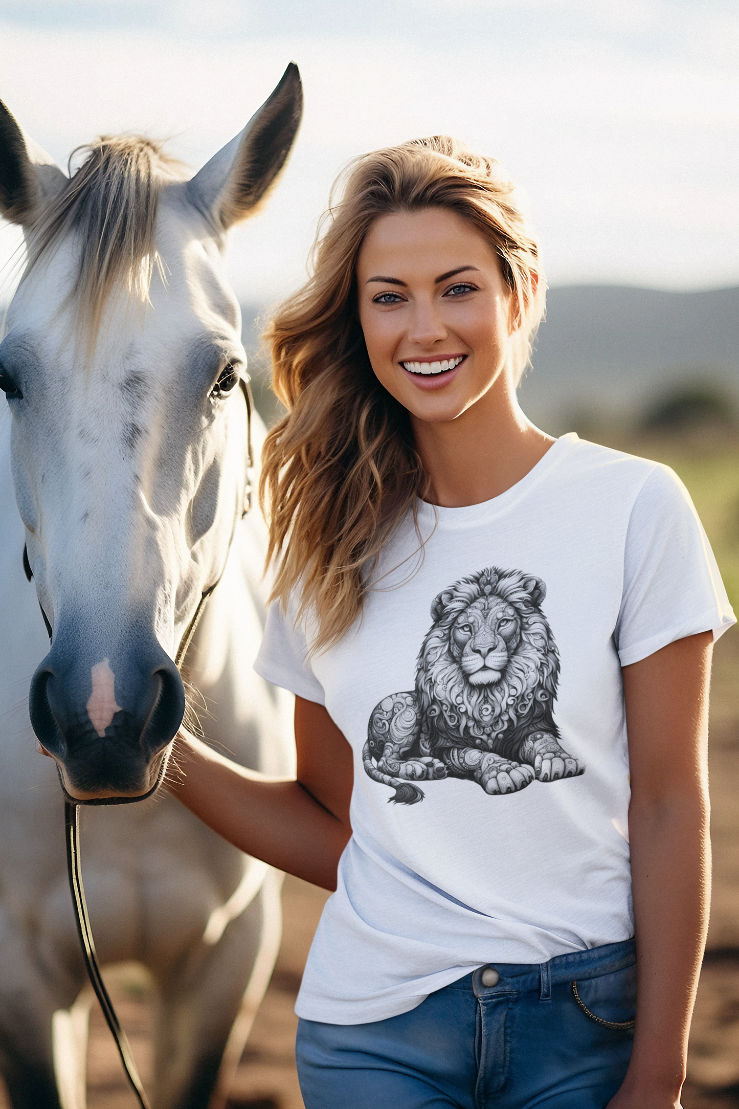 Creator T-Shirt Mandala Lion in gray