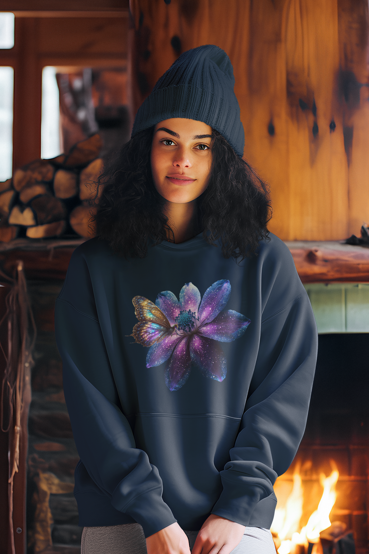 Kids Premium Hooded Sweat Gallaxy Flower with Butterfly