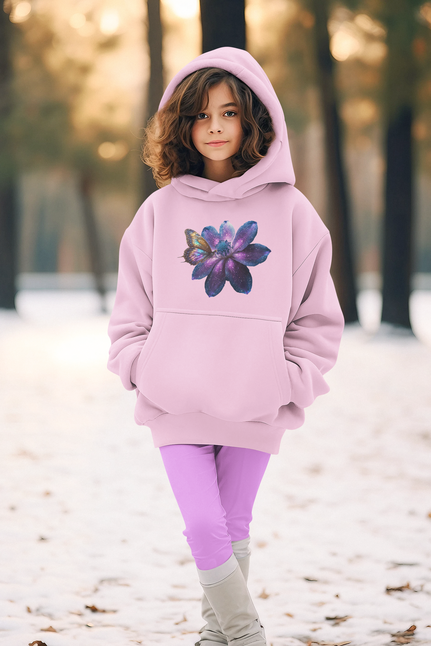 Kids Premium Hooded Sweat Gallaxy Flower with Butterfly