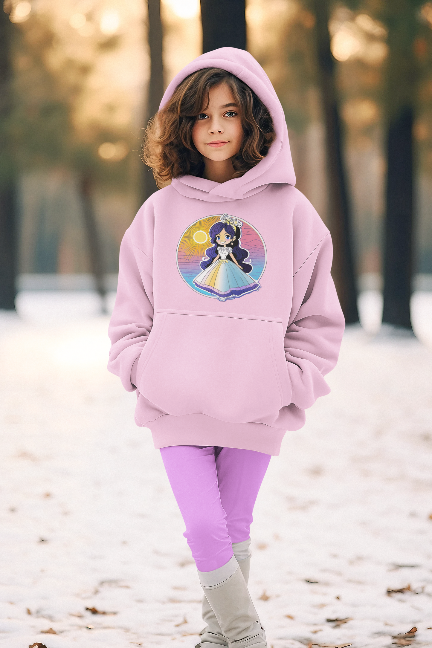 Sudadera con capucha Kids Premium Princess Sunset con brillo azul