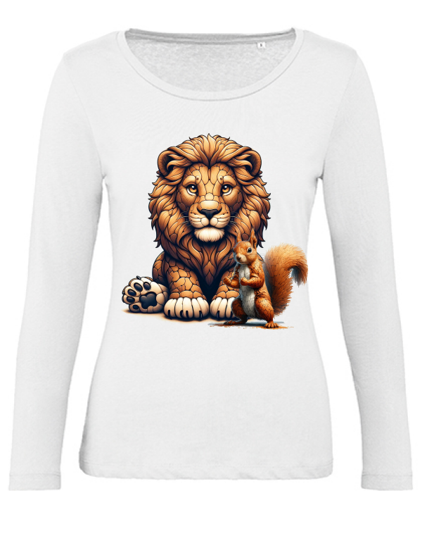 Organic Inspire women Partnershirt Löwe mit Eichhörnchen