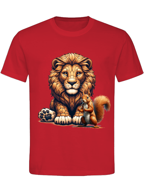 Heavy Cotton T-Shirt Partner Shirt Lion with Squirrel