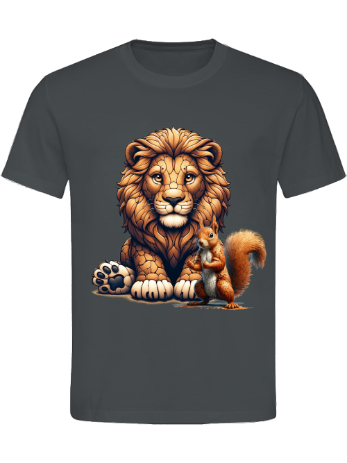 Heavy Cotton T-Shirt Partner Shirt Lion with Squirrel