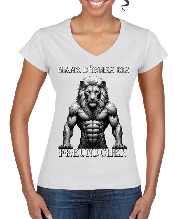 Ladies Softstyle V-Neck T-Shirt Lion Very thin ice