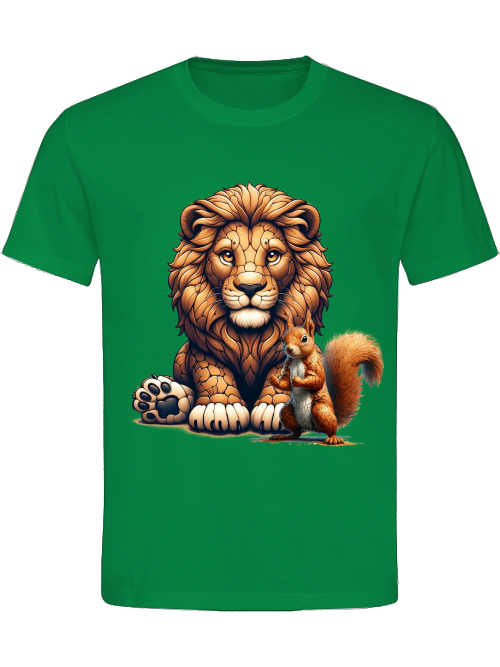 Heavy Cotton T-Shirt Partner Shirt Lion with Squirrel