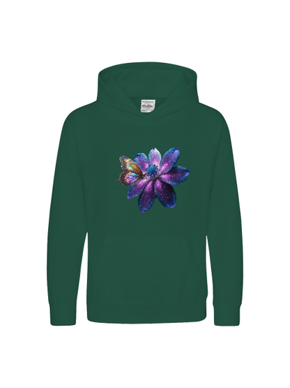 Sudadera con capucha premium para niños Galaxy Flower con mariposa