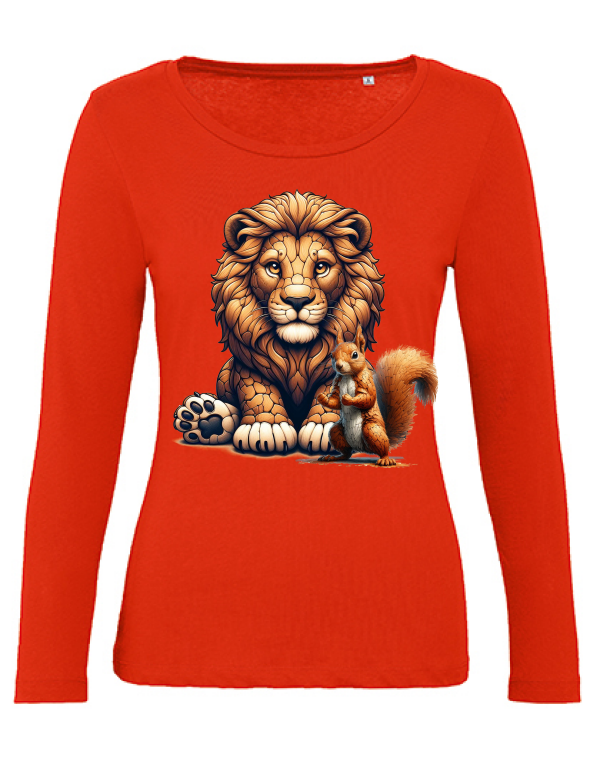 Organic Inspire women Partnershirt Löwe mit Eichhörnchen