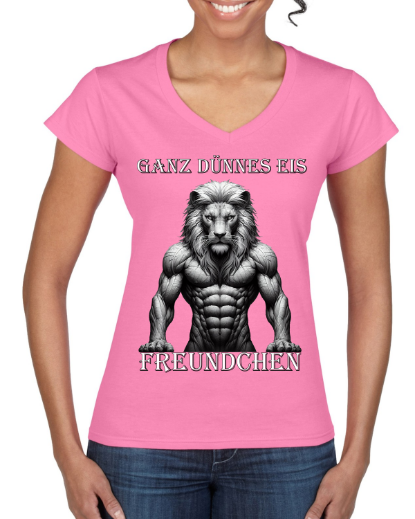 Ladies Softstyle V-Neck T-Shirt Lion Very thin ice