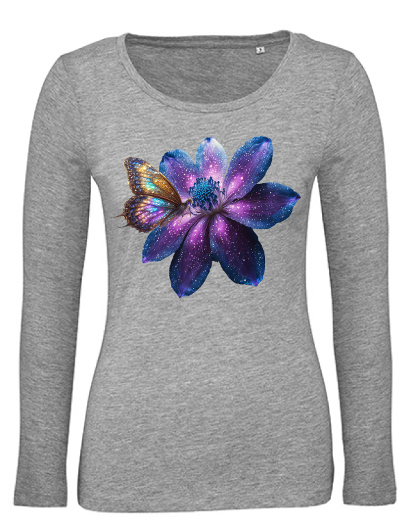 Organic Inspire women Partnershirt Gallaxieblume mit Schmetterling