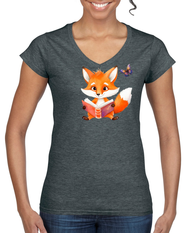 Ladies Softstyle V-Neck T-Shirt Partner Shirt Fox with Butterfly