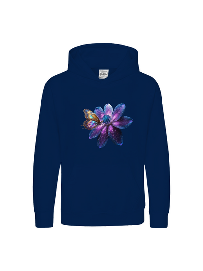 Sudadera con capucha premium para niños Galaxy Flower con mariposa