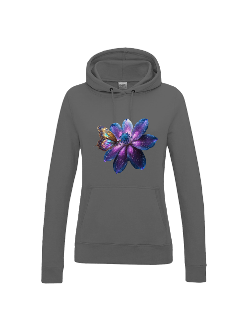 Girlie College Hoodie Partnershirt Gallaxieblume mit Schmetterling