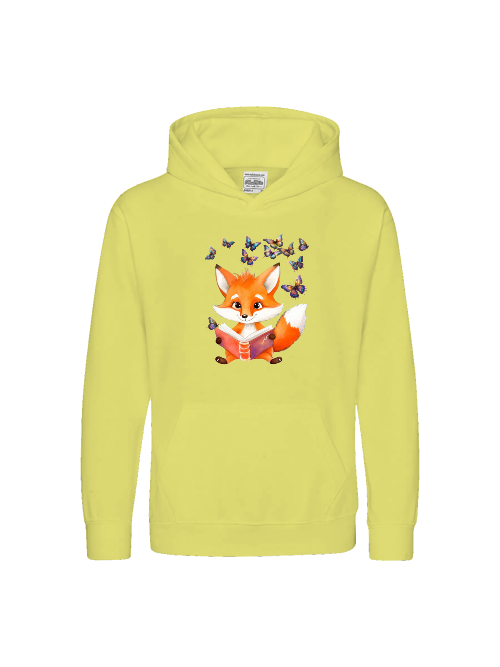 Sudadera con capucha premium para niños Zorro con grupo de mariposas