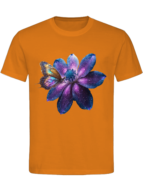 Heavy Cotton T-Shirt Partner Shirt Gallaxie Flower with Butterfly