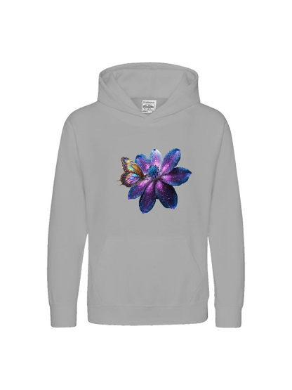 Sudadera con capucha premium para niños Galaxy Flower con mariposa