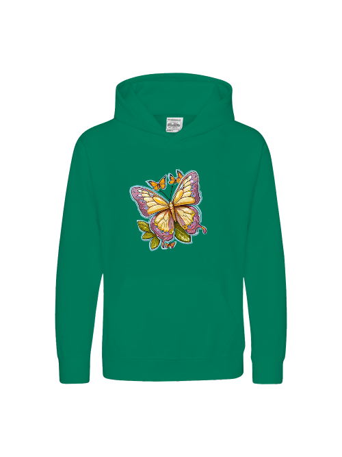 Sudadera con capucha premium para niños con aura pintada de mariposa