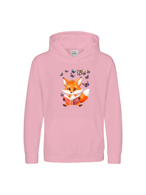 Sudadera con capucha premium para niños Zorro con grupo de mariposas