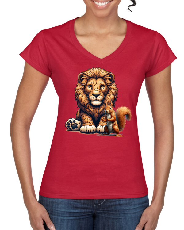 Ladies Softstyle V-Neck T-Shirt partner shirt lion with squirrel