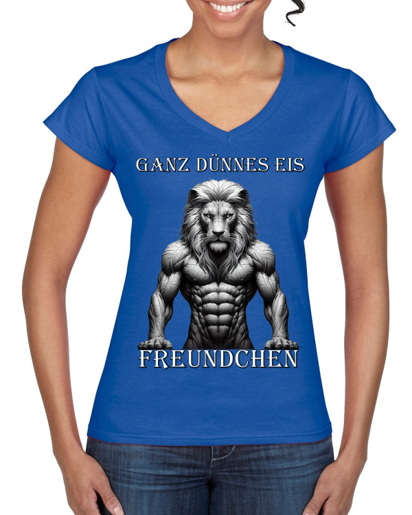 Ladies Softstyle V-Neck T-Shirt Lion Very thin ice