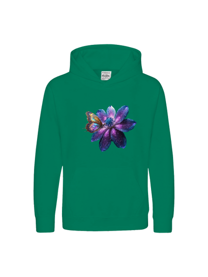 Sudadera con capucha premium para niños Galaxy Flower con mariposa