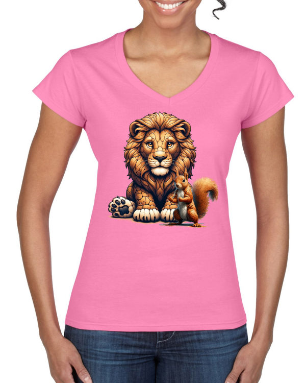 Ladies Softstyle V-Neck T-Shirt partner shirt lion with squirrel