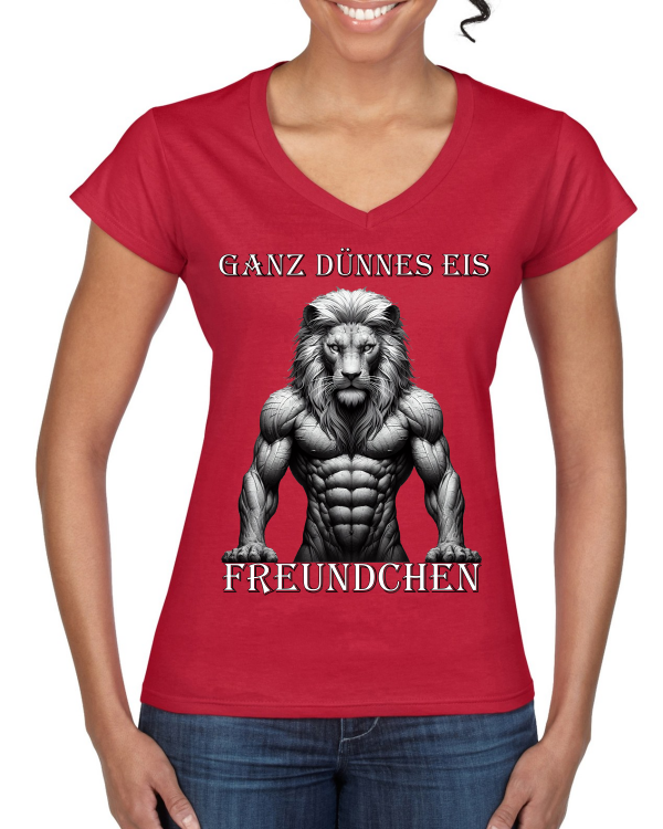 Ladies Softstyle V-Neck T-Shirt Lion Very thin ice