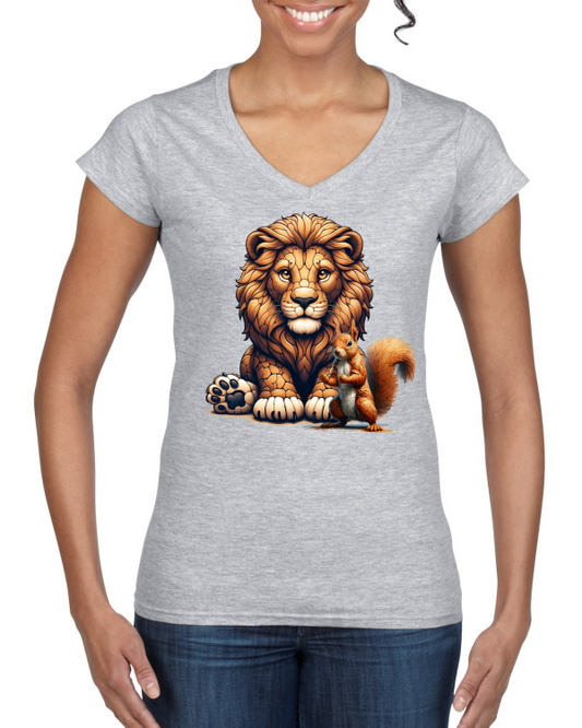 Ladies Softstyle V-Neck T-Shirt partner shirt lion with squirrel