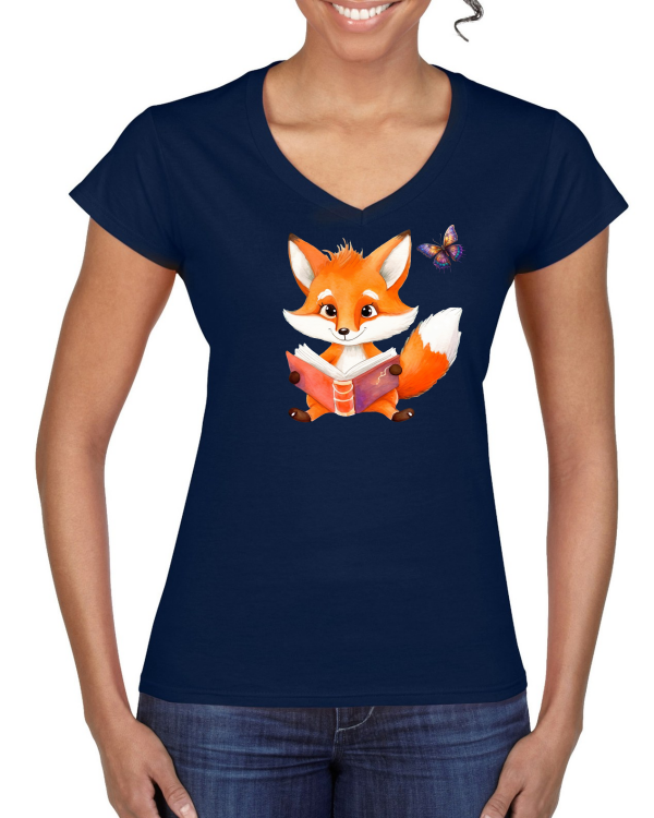 Ladies Softstyle V-Neck T-Shirt Partner Shirt Fox with Butterfly