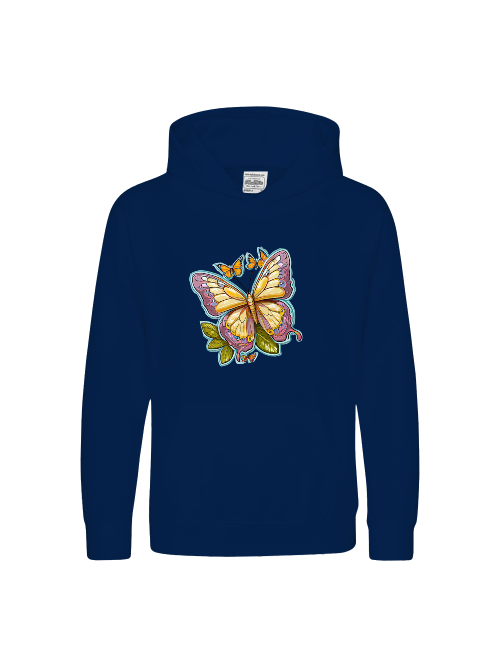 Sudadera con capucha premium para niños con aura pintada de mariposa