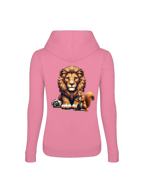 Girlie College Hoodie Partnershirt Löwe mit Eichhörnchen Backsite