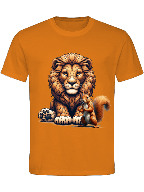 Heavy Cotton T-Shirt Partner Shirt Lion with Squirrel