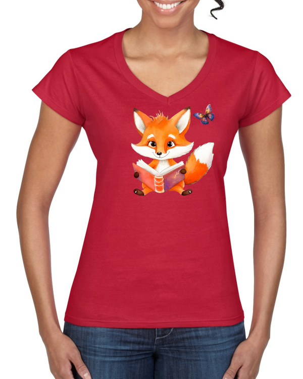 Ladies Softstyle V-Neck T-Shirt Partner Shirt Fox with Butterfly