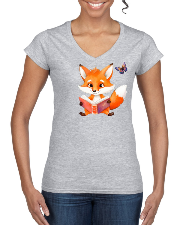 Ladies Softstyle V-Neck T-Shirt Partner Shirt Fox with Butterfly