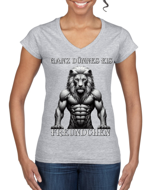 Ladies Softstyle V-Neck T-Shirt Lion Very thin ice