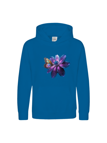 Sudadera con capucha premium para niños Galaxy Flower con mariposa