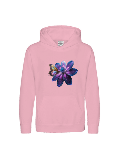 Sudadera con capucha premium para niños Galaxy Flower con mariposa