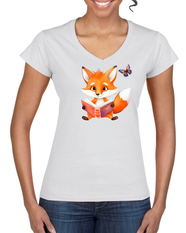 Ladies Softstyle V-Neck T-Shirt Partner Shirt Fox with Butterfly