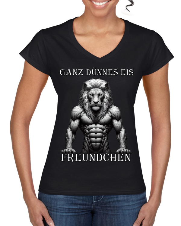 Ladies Softstyle V-Neck T-Shirt Lion Very thin ice