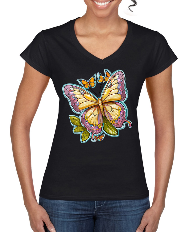 Ladies Softstyle V-Neck T-Shirt Partner Shirt Butterfly painted with aura