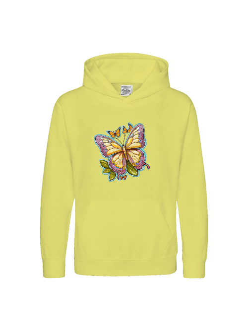 Sudadera con capucha premium para niños con aura pintada de mariposa